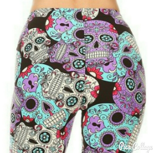 Whimsigoth Sugar Skull Brushed Leggings - Picture 3 of 6